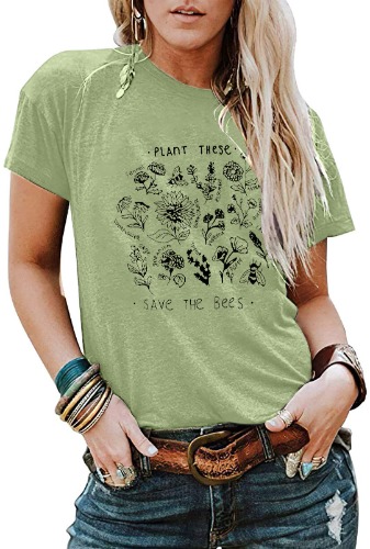 Bee Shirt Women Casual Short Sleeve Shirt Funny Be Kind Graphic Shirt Cute Teacher Shirt Plant Gift Top - Light Green X-Large