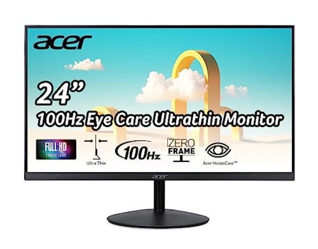 Acer SB242Y Hbi 23.8" Full HD (1920 x 1080) Zero-Frame Gaming Office Monitor | AMD FreeSync Technology | Ultra-Thin Stylish Design | 100Hz | 1ms (VRB) | Low Blue Light | Tilt | HDMI & VGA Ports - Monitor - 23.8-inch