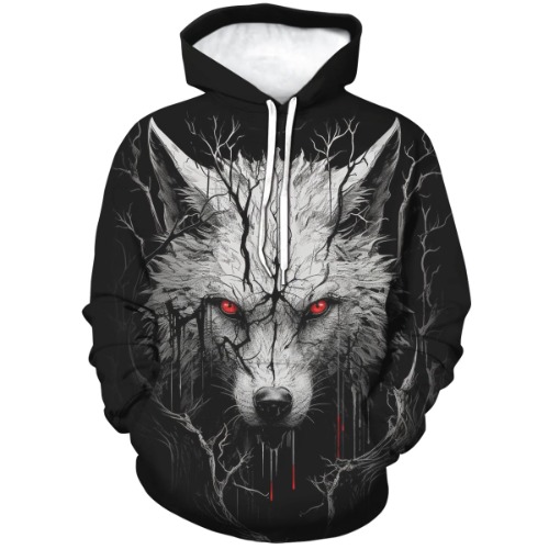 Girren Men's Novelty Wolf Graphic Hoodies 3D Print Animal Fashion Pocket Sweatshirt - Medium