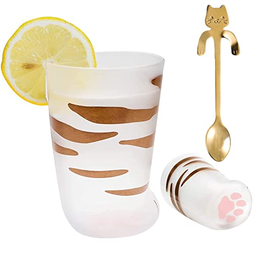 Asionper Novelty Cat Claw Cup Cat Paw Frosted Cup Kids Milk Glass Cups Personality Breakfast Milk Cup Cute Cat Foot Claw Print Mug Men and Women Couples Household Cups Valentine's Day Gift - C