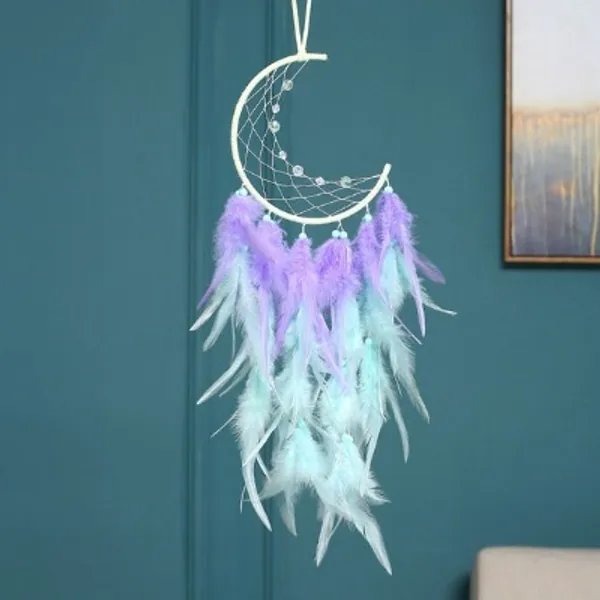 Purple Mint Crescent Moon Dream Catcher Teal Feather | Etsy
