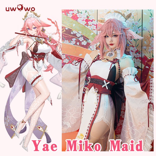 【In Stock】Exclusive Uwowo Genshin Impact Fanart Yae Miko Maid Dress Cosplay Costume - 【In Stock】Set A M