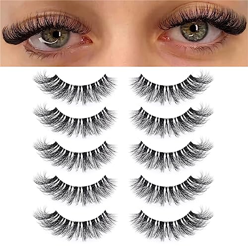 KSYOO Wispy Lashes That Look Like Extensions,D Curl Strip Lashes,Clear Band Cat Eye Lashes Natural Look,8-15mm Eyelashes Wispy (Clear Band V1) - Clear Band V1