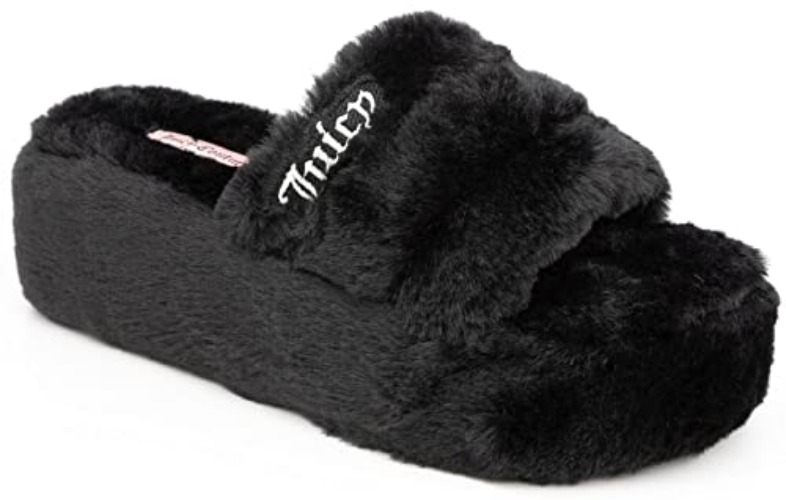 Juicy Couture Women's Slide Slipper Sandals With Faux Fur - 10 - World-black