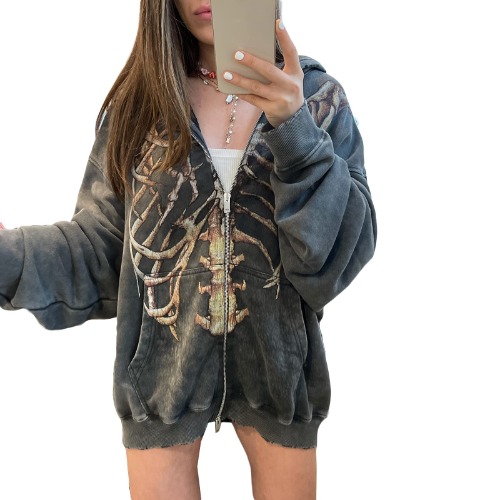 Skeleton Rib Grey Hoodie