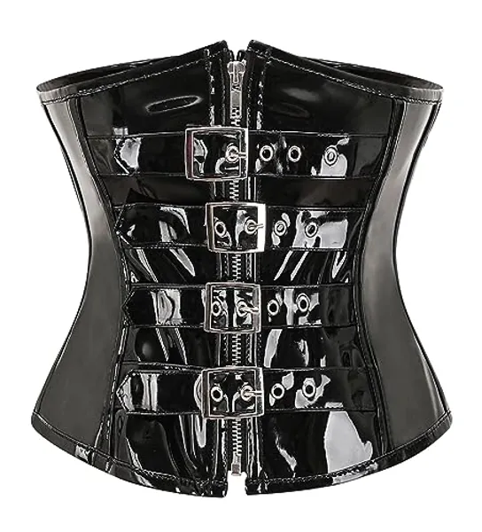 bslingerie Womens PVC Leather Underbust Waist Training Body Shaper Bustier Corset Top