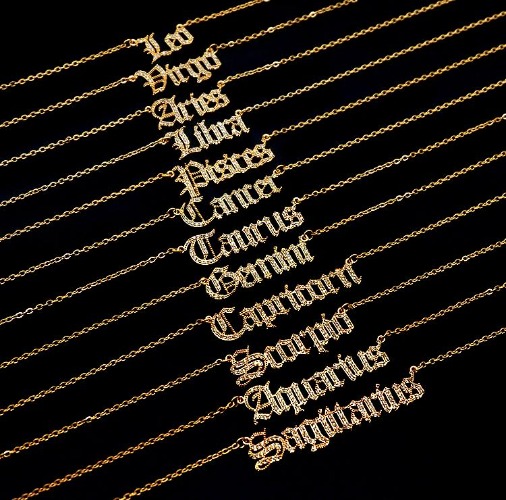 Old English Zodiac CZ Gold Necklace - Scorpio