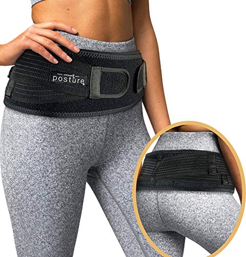 Vriksasana Posture Sacroiliac Hip Belt for Women and Men That Alleviates Sciatic, Pelvic, Lower Back, Leg and Sacral Nerve Pain Caused by Si Joint Dysfunction| Trochanter Brace (Regular, Black) - Regular (Hip Size 32"- 45") - Black