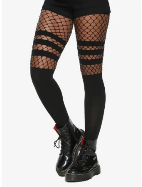 Blackheart Faux Thigh High Stripes & Fishnet Tights