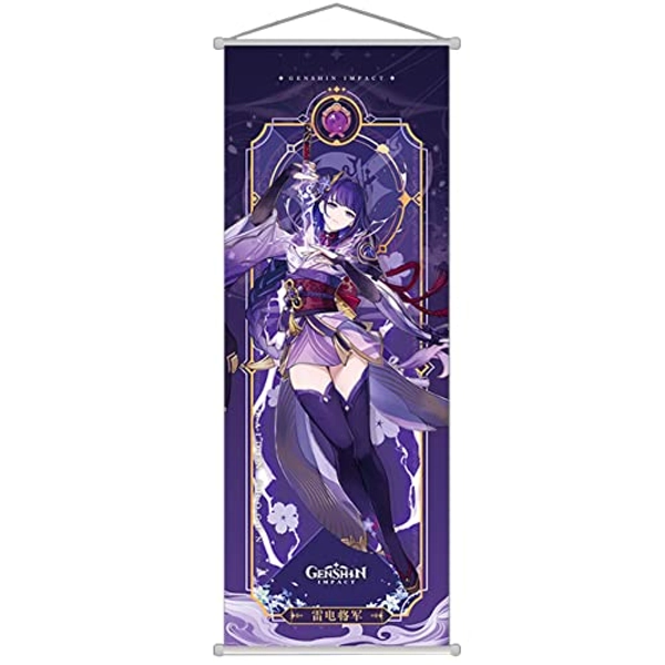 Genshin Impact Poster HD Printing (27 inch x 10 inch), Door Wall Mount Genshin Character Posters with Rods for Indoor Decor (Raiden Shogun)