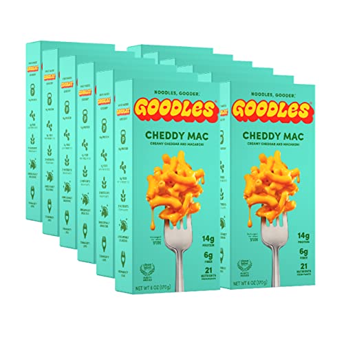 Goodles Cheddy Mac & Cheese 12 Pack, 6oz - 14g Protein, 6g Fiber with Prebiotics, 21 Nutrients and Made w/REAL Cheese! | Clean Label Certified - 6 Ounce (Pack of 12)