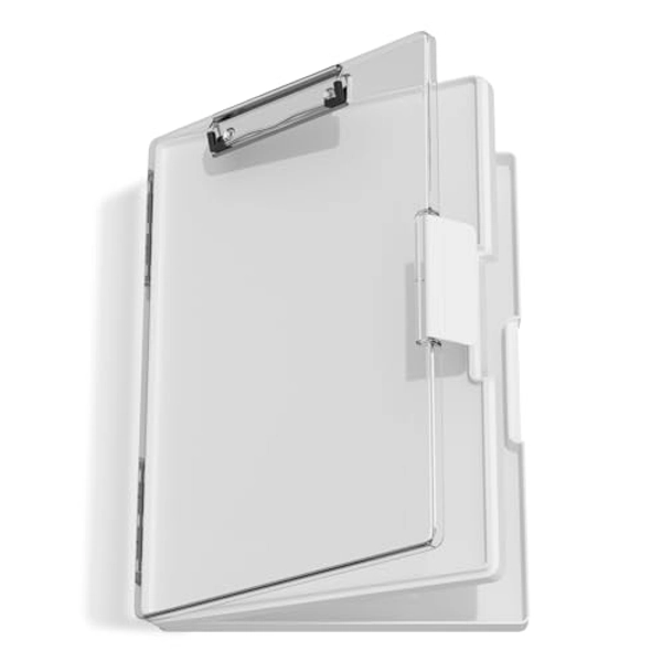 Hongri 8.5 x 11 Clipboard with Storage, Folder Nursing Clipboards Side Opening, Heavy Duty Clipboard with Dual Compartment Storage Box, Smooth Writing for Work, Office & School Supplies(White)