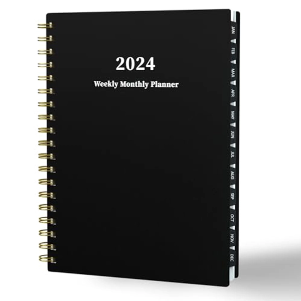 Ymumuda Planner 2024,12 Months, JAN.2024 to DEC.2024, 7" X 10", 2024 Weekly Monthly Planner with Spiral Bound, Waterproof Hardcover & Large Writing Blocks, Black