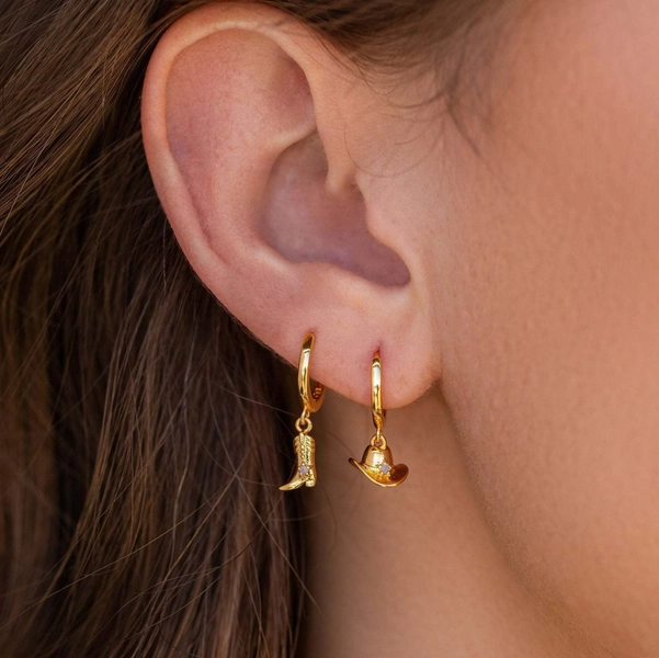 Cute Gold Earring Set, Charm Earrings for Women, Dainty Dangle Earring Set of 2, Adorable Cowboy Earrings, Handmade Everyday Cute Earrings