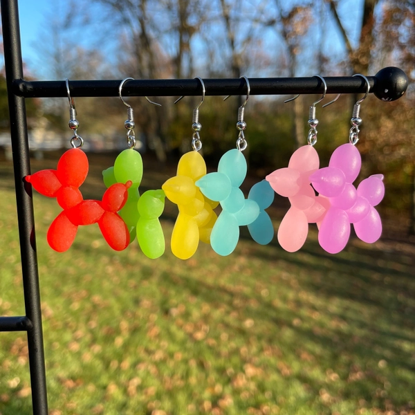Colorful Balloon Dog Dangle Earrings | Novelty Earrings | Unique Earrings | Fun Earrings | Cute Earrings | Animal Earrings