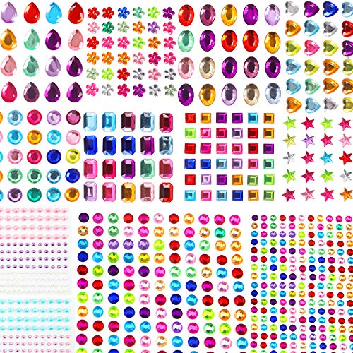 Glitzersteine Selbstklebend, 1782 Stück Strasssteine Selbstklebend Acryl Bunt Selbstklebende Schmucksteine Verschiedene Formen Crystal Edelstein zum Aufkleben, 14 Blätter - 14 Sheet- Bunt