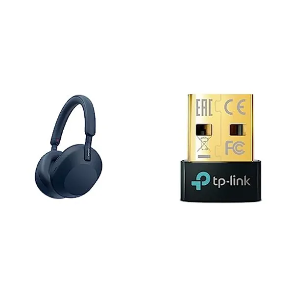 Sony WH-1000XM5 Noise Cancelling Wireless Headphones - 30 hours battery life - Around-ear style - Midnight Blue & TP-Link Nano USB Bluetooth 5.0 Adapter for Multiple Devices (UB5A)