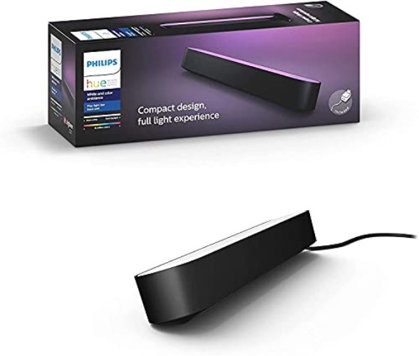 Philips Hue White & Color Ambiance Play Lightbar Basis-Set (500 lm), dimmbare LED-Lightbar für das Hue Lichtsystem mit 16 Mio. Farben, smarte Lichtsteuerung über Sprache oder App, schwarz