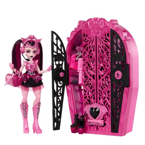Monster High Skulltimate Secrets Puppen- und Accessoire-Set, Monster Mysteries Draculaura mit Kleiderschrank und mehr als 19 Überraschungen inklusive Puppenkleidung, HXH84