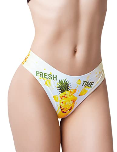Women’s Thong Underwear | Fresh Summer Collec | Pineapple print | Cotton Crotch | Breathable Fabric Mid-Rise Panty - Small