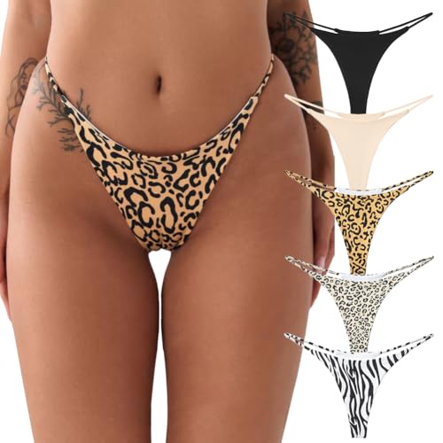 Mordlanka G-String Thongs for Women Cotton No Show Thong Underwear Seamless Low Rise Panties 5 Pack - Medium - Multicolor