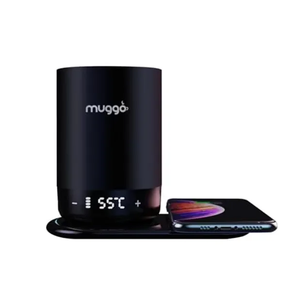 Muggo 12 oz Self-Heating Coffee Mug (NO-Wirless Charger Dock) with 3 Hour Battery Life, Tea, Coffee, & Hot Beverage Warmer, Heated Travel Mug（M）