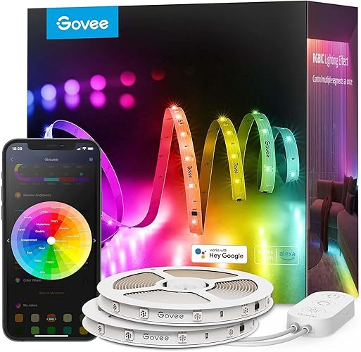 Govee 100ft RGBIC LED Strip Lights, Smart LED Lights Work with Alexa and Google Assistant, LED Lights for Bedroom WiFi App Control Segmented DIY Multiple Colors, Color Changing Light, Christmas lights - 100ft
