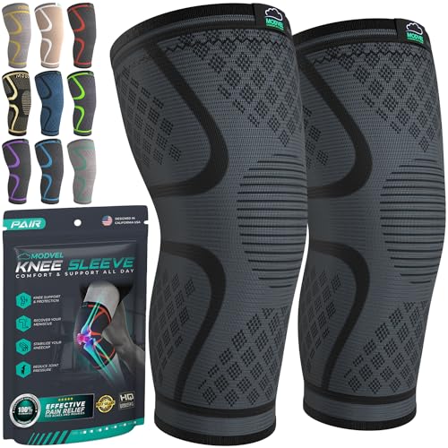 Modvel Knee Braces for Knee Pain Women & Men - 2 Pack Knee Brace for Knee Pain Set, Knee Brace Compression Sleeve, Knee Braces for Knee Pain Meniscus Tear, ACL & Arthritis Pain Relief - Knee Sleeves - XX-Large A Black