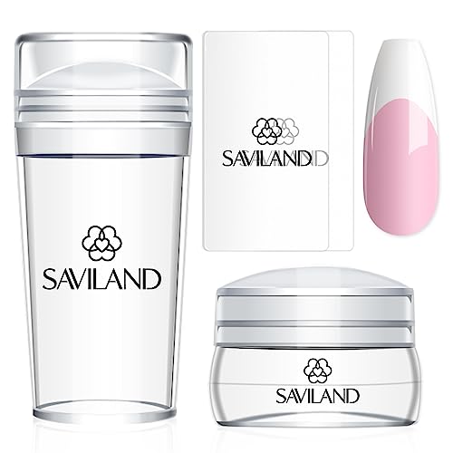 Saviland French Tip Nail Stamp - 4PCS Nail Art Stamper Kit Clear Silicone Nail Stamping Long & Short Jelly Stamper for Nails with Scrapers Nail Stamper Kit for French Manicure Home DIY Nail Art Salon - 1A-Nail Art Stamper Kit
