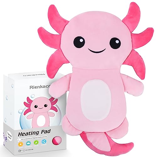 Microwave Heating Pads for Cramps, Cute Microwavable Period Heating Pad Cramps Pain Relief for Women & Girls, Stuffed Animals Moist Heat Pad for Menstrual-Washable Heat Pack (Pink Axolotl) - Pink Axolotl