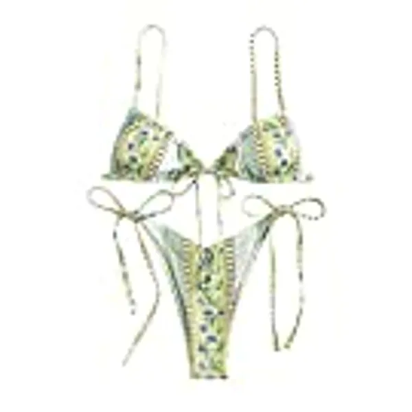 WDIRARA Women's Floral Print Tie Side Swimwear Straps Bikini Sets Swimsuits