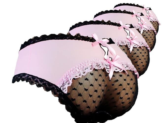 aishani SISSY pouch panties men's hipster panty lace bikini briefs lingerie underwear for men - HW - Large - 4-pack - Pink