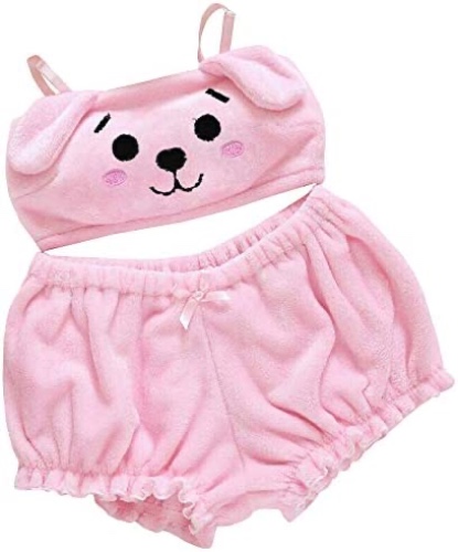 BZB Kawaii Anime Cute Pajamas Set for Women Sweet Lovely Velvet Tube Top and Shorts Sleepwear Suits - Pink-04 Small