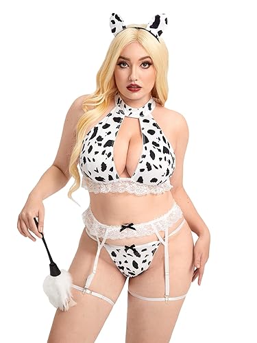 Cow Print Cut Out Garter Lingerie Set