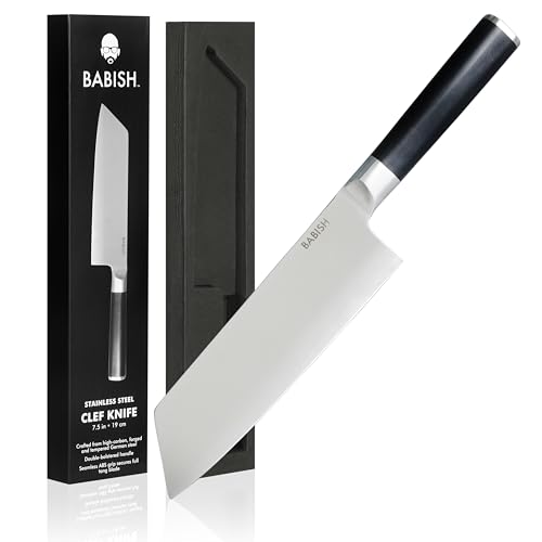 Babish High-Carbon 1.4116 German Steel Cutlery, 7.5" Clef (Cleaver + Chef) Kitchen Knife, Good Housekeeping Standout Knife of 2022 - High Carbon Stainless Clef Knife - 7.5" Clef Knife - Knife