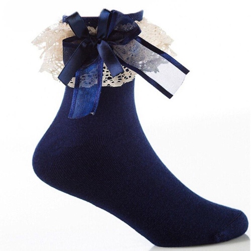 Silk & Ruffle Princess Socks - Navy