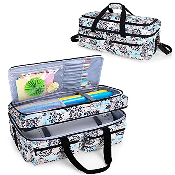 CURMIO Double-layer Carrying Case Compatible with Cricut Maker, Cricut Explore Air 2 and Silhouette Cameo 4, Travel Storage Bag with Pockets for Craft Tools and Accessories, Dandelion (Bag only, Patent Pending)