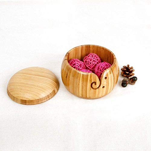 Bamboo Yarn Bowl, Yarn Storage Bowl with Removable Lid Portable Yarn Storage Bowl Yarn Holder Knitting Bowls Crochet Holder for Knitting Crocheting Yarn Finishing and Storage