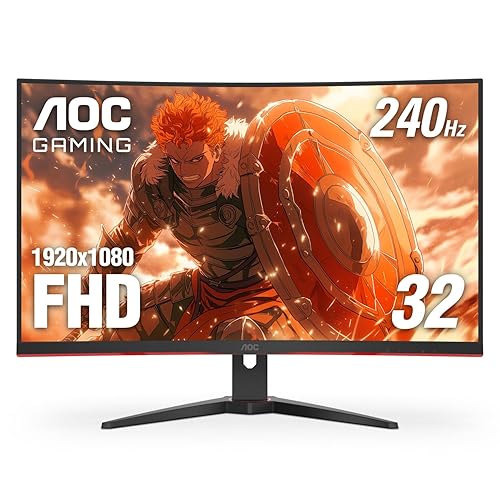 AOC C32G2ZE 32" Curved Frameless Gaming Monitor, Full HD 1920x1080, VA, 0.5ms 240Hz, AMD FreeSync Premium, DP/HDMI/VGA, VESA, 3-3-1 Re-Spawn Program, Xbox PS5 Switch,Black - 32" Curved FHD - 240Hz