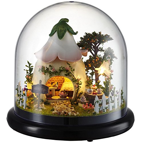 Ogrmar Wooden Dollhouse DIY Glassball Kit with Led Light-Green Garden