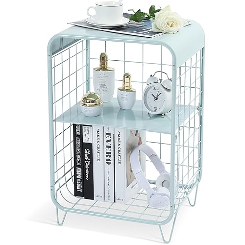 APEXCHASER Metal Side Table,Cute Nightstand,3 Tier End Table with Storage,Vintage Bedside Table,Girls Bedroom Furniture,Small Coffee Table for Living Room,Bedroom,Dorm,Mint Green - Mint Green - 3-Tier