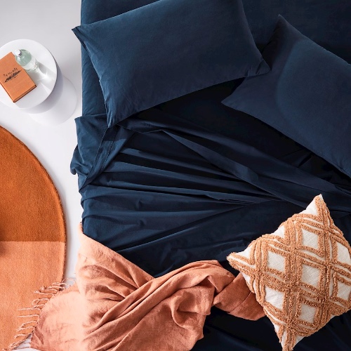 Stonewashed Cotton Navy Sheet Separates | Bedroom | Adairs