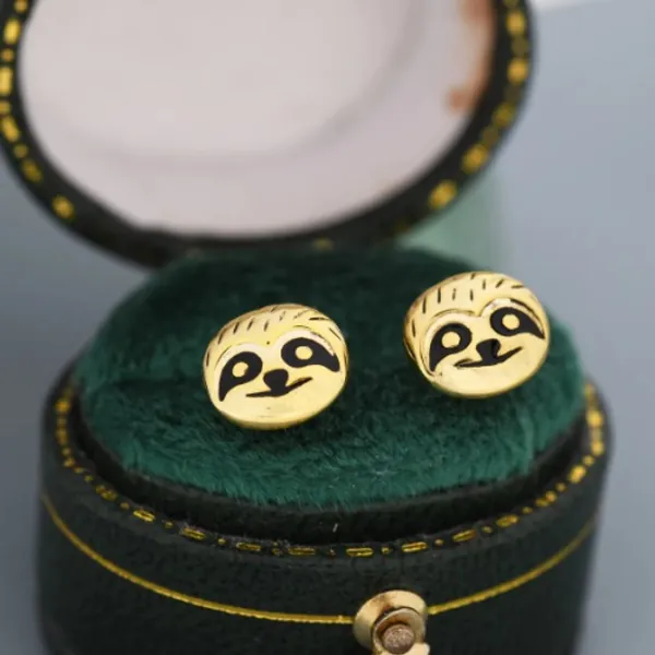 Sloth Face Stud Earrings in Sterling Silver, Silver or Gold, Crow Earrings, Animal Earrings, Nature Inspired