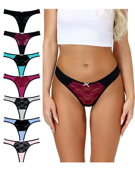 OHLLAVIVY Cotton Underwear Women's Thongs Soft Stretch Bikini Panties Low-waist T Back Briefs 7 Packs