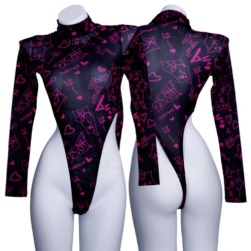 Mesh Manga Noises Bodysuit - Pink / XS/S