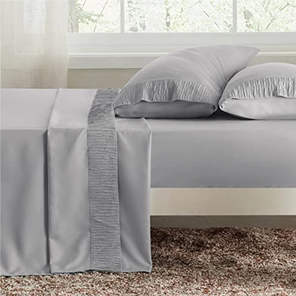 Bedsure Queen Sheet Set - Soft 1800 Sheets for Queen Size Bed, 4 Pieces Hotel Luxury Light Grey Sheets Queen, Easy Care Polyester Microfiber Cooling Bed Sheet Set