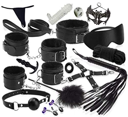 LOVONE Bondage Set Largest BDSM Set with 18 Pieces Perfect for Beginners and Experienced Bondage Set SM Cuffs with Handcuffs with Eye mask Eroticism Sex Toys for Couples Lovers
