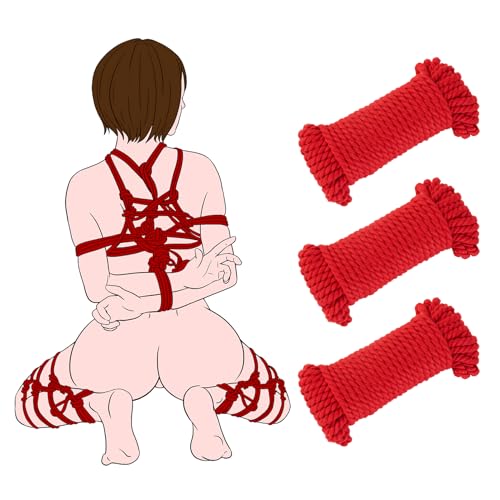 Sex Restraints Shibari Bondage Set - UTIMI BDSM Restraint Set for Sex Toys for Couple Women Bondaged Kit Adult Toy Shibari Rope Kit Soft Cotton Ropes 32 Feet/10m, 3 Pack (Red) - Red