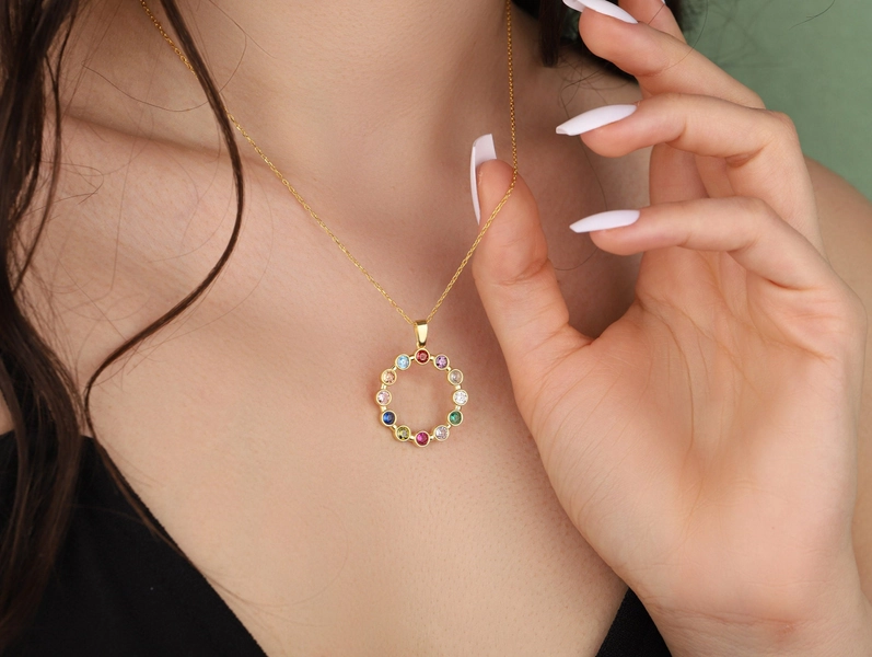 14k Gold Geburtsstein Halskette, Geburtsstein Halskette, Familie Geburtsstein Halsketten, personalisierter Schmuck, personalisiertes Geschenk, Muttertagsgeschenk