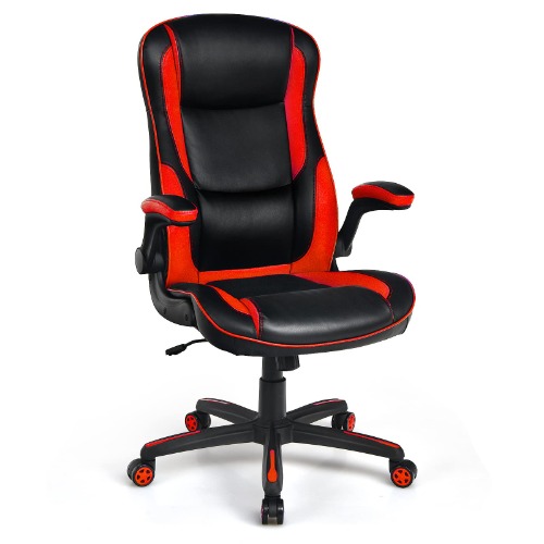 Giantex Racing Style Computer Gaming Chair, High Back Video Game Chair with PVC & PU Leather Seat, Rocking Backrest, Ergonomic Swivel Computer Chair, Home Office Executive Task Chair (Red) - Red